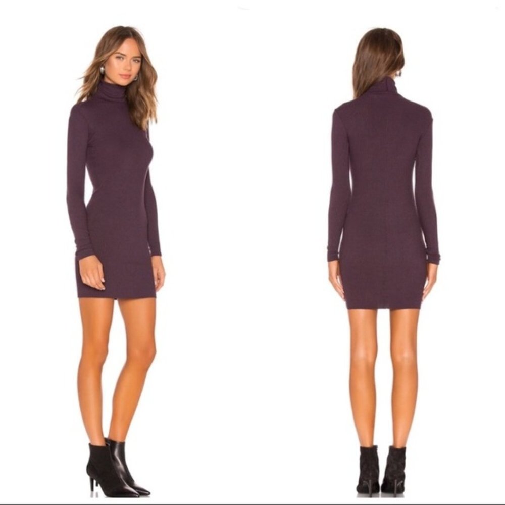 New Revolve Enza Costa rib knit turtleneck long sleeve bodycon mini dress